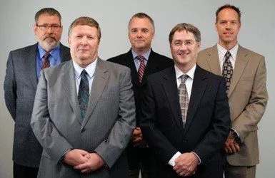 Six ABELDent employees left to right: Front row: Doug Trembley, Conversion Manager and Dave Clarkson, Senior Vice President. Second row, Jim Lawther, IT Manager; Jeff Coward, VP, Dental Products and Services; Anthony Horvath, VP, Client Services and Operations